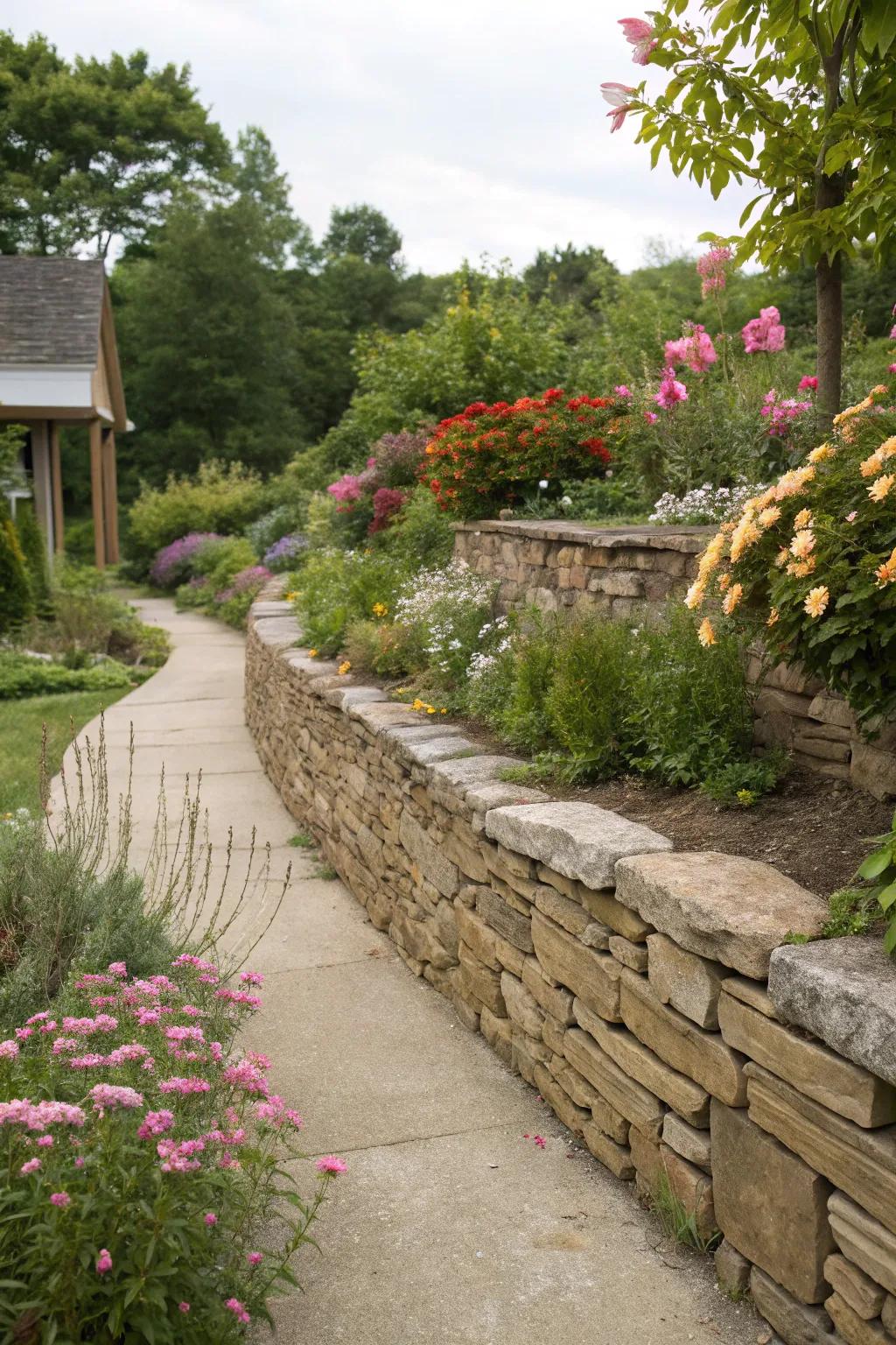 Natural stone walls offer a rustic charm to any garden.