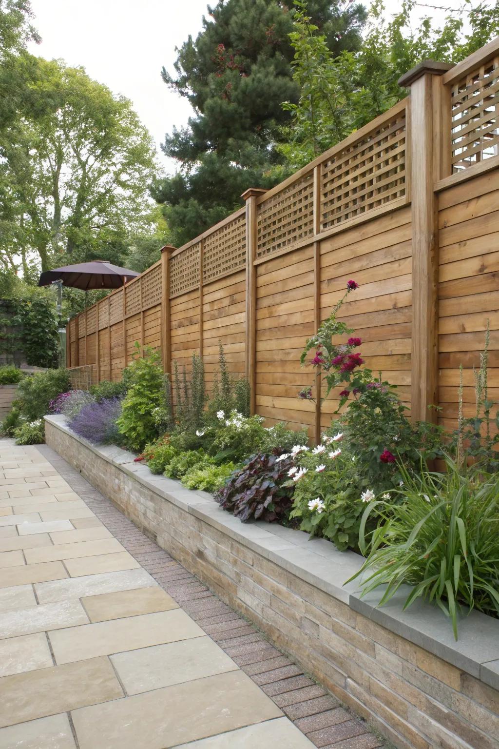 Combine walls and fences for stylish garden privacy.