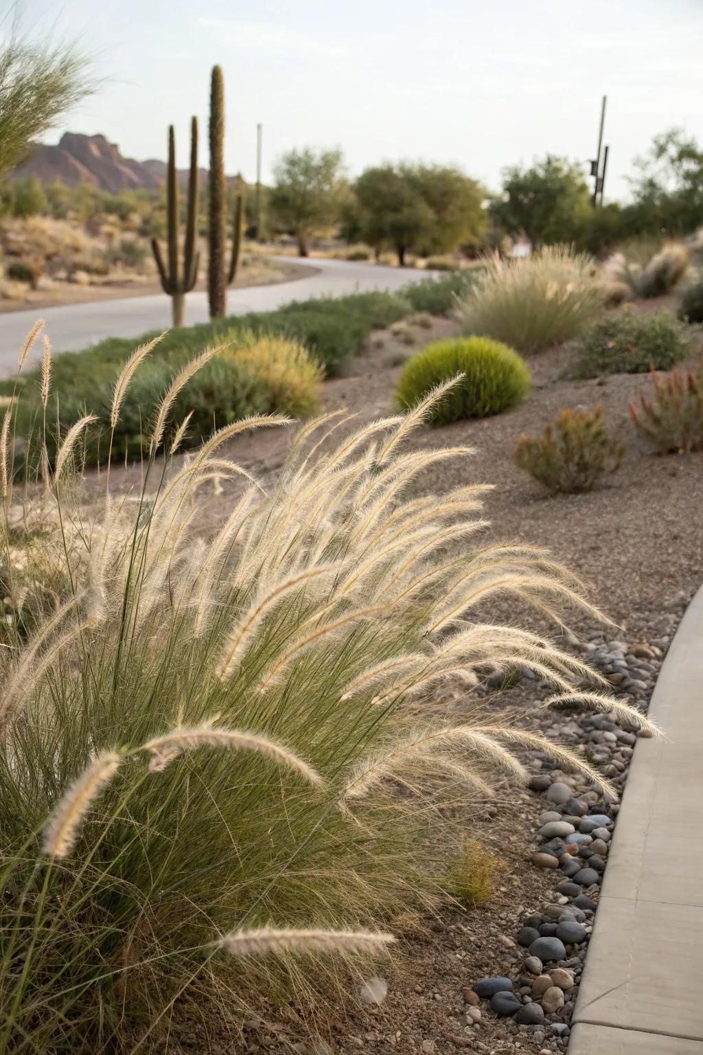 Ornamental grasses bring texture and movement.