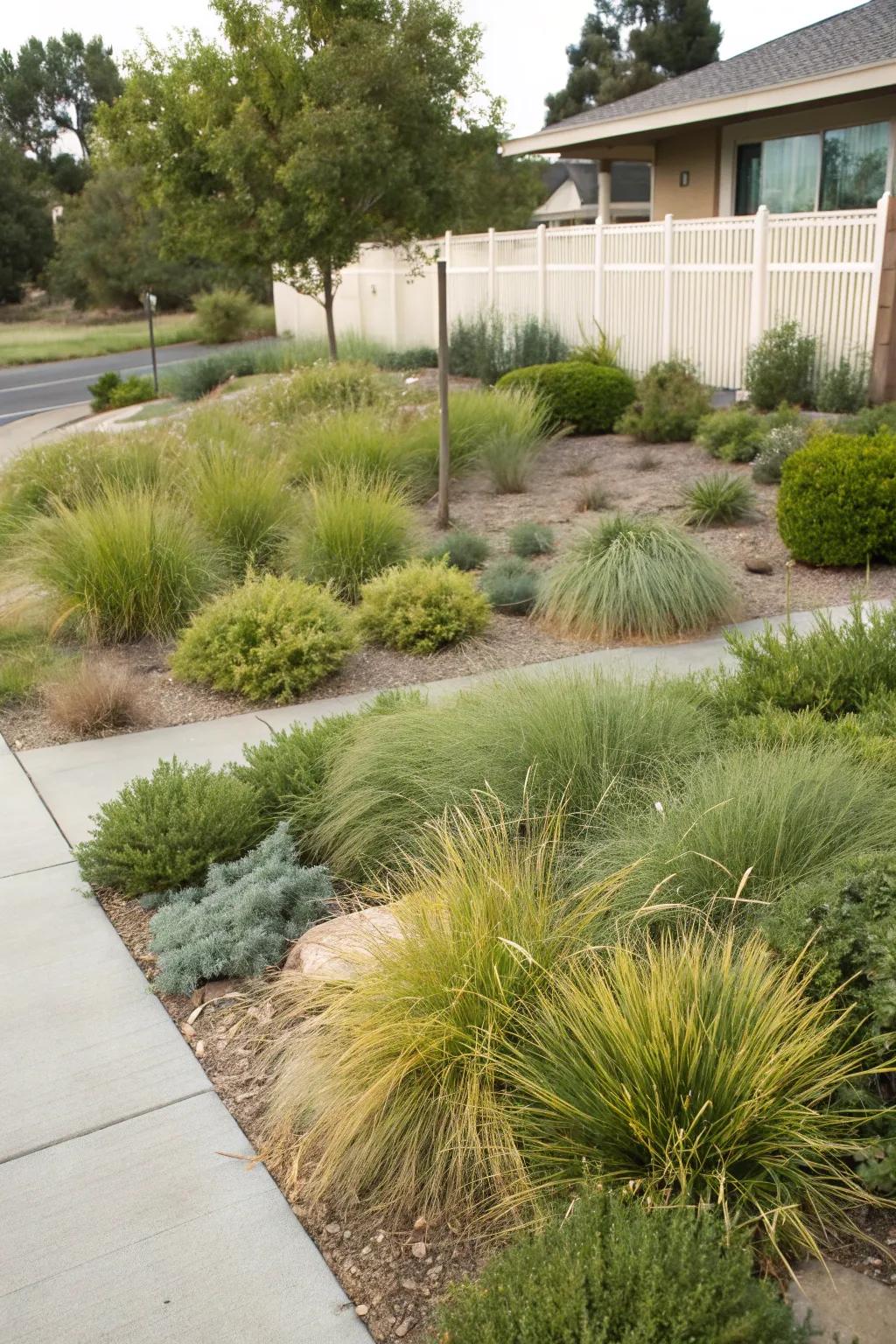 Drought-tolerant grasses add softness and flow.