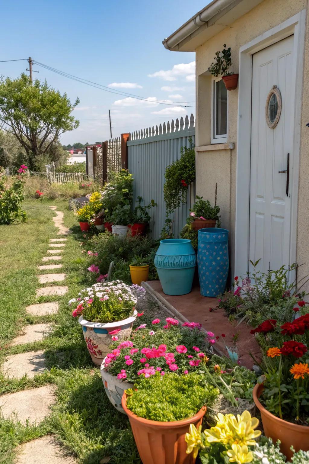 Pots and planters add layers and focal points.