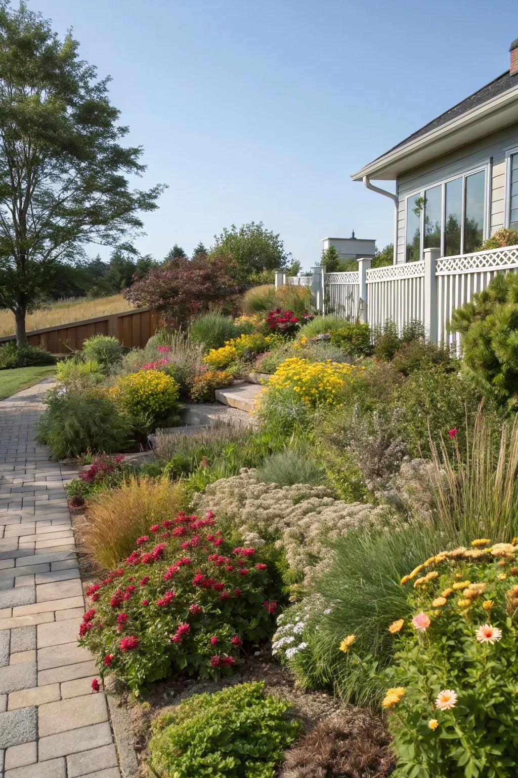 Layered planting adds depth and interest.