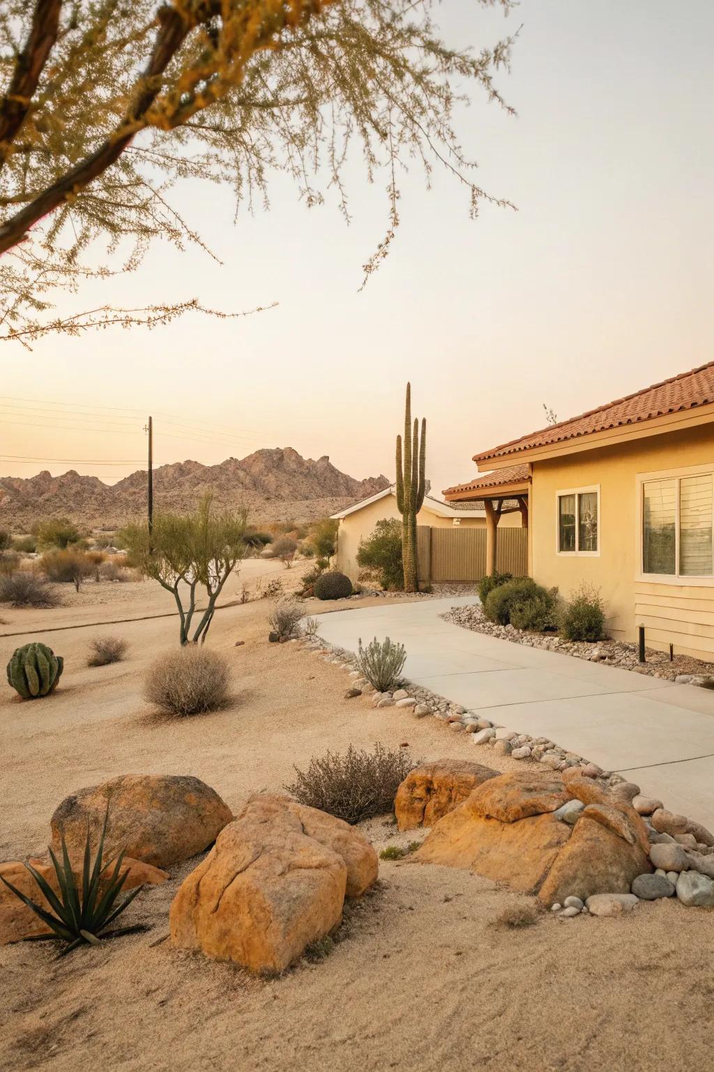 Soft earth tones create harmony with the desert.