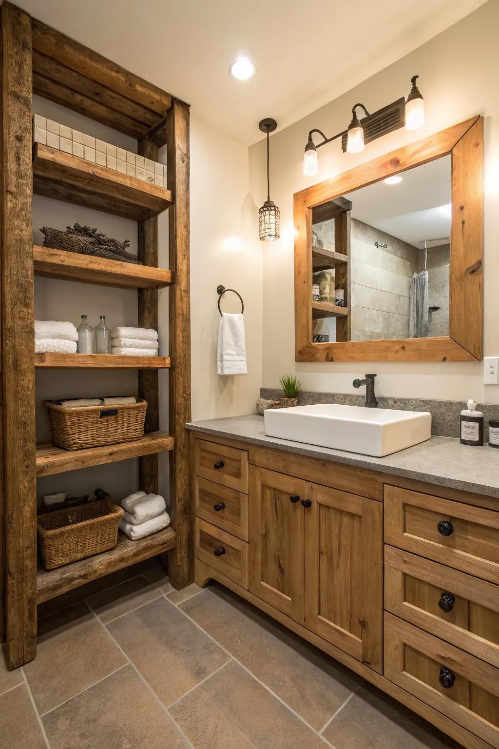 Reclaimed wood adds warmth and character.