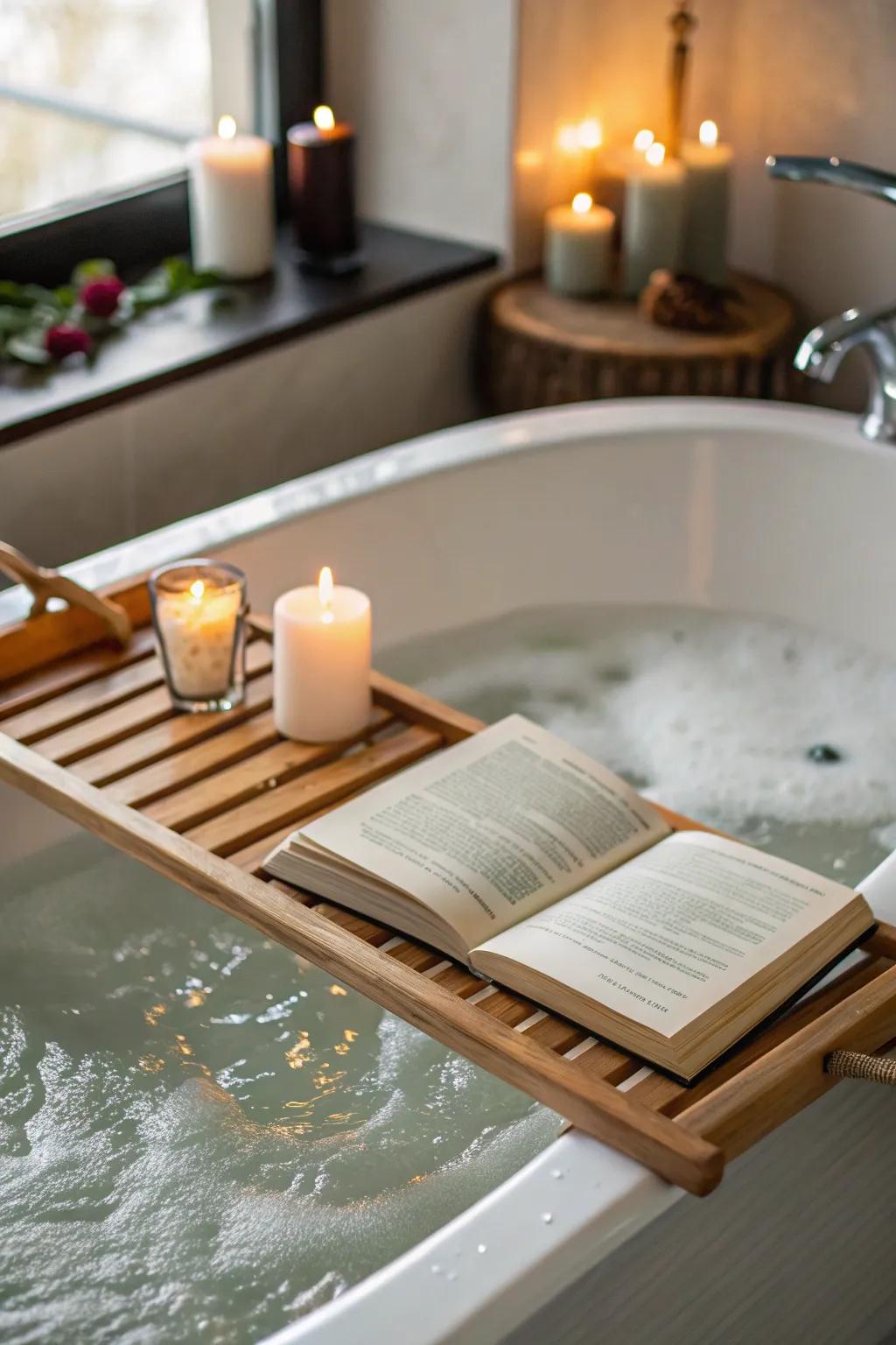 A bath tray turns your tub into a relaxation haven.