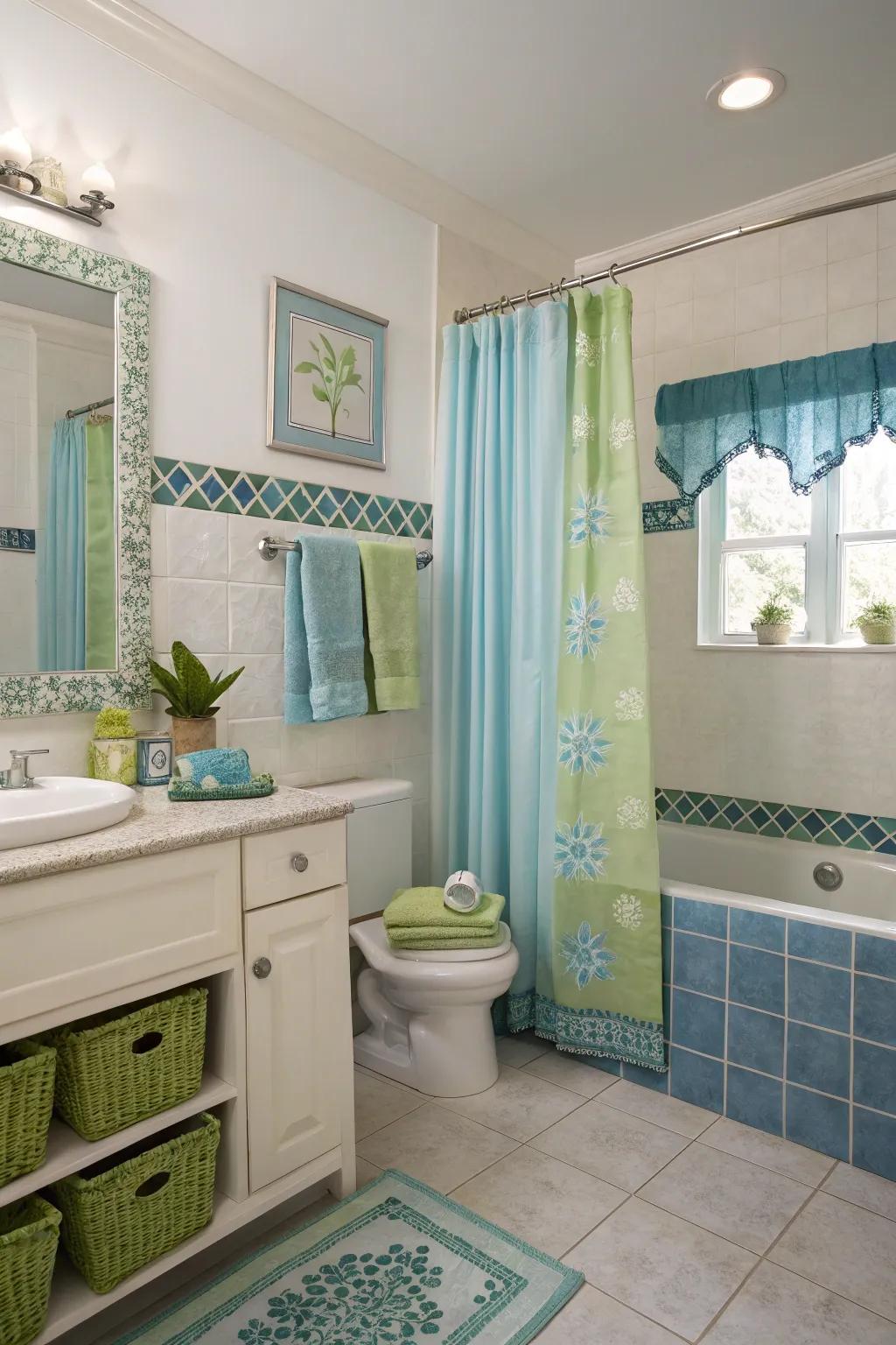 Soft blues and greens promote peace and calm.