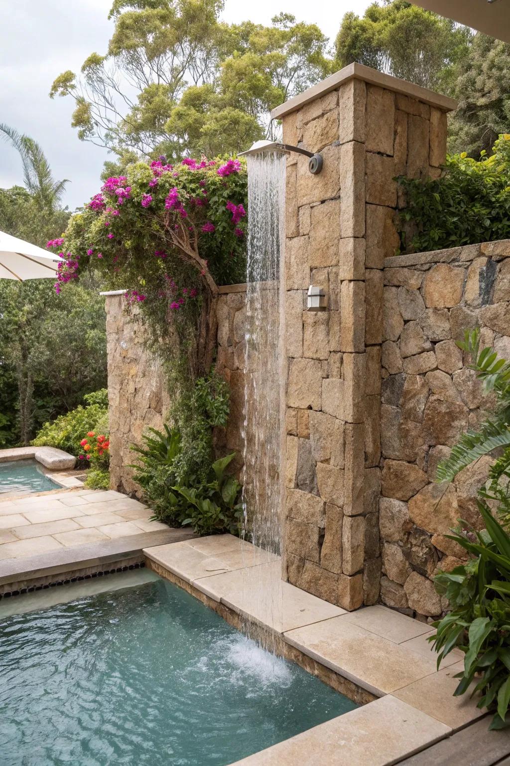 An outdoor shower adds convenience and style to your pool area.