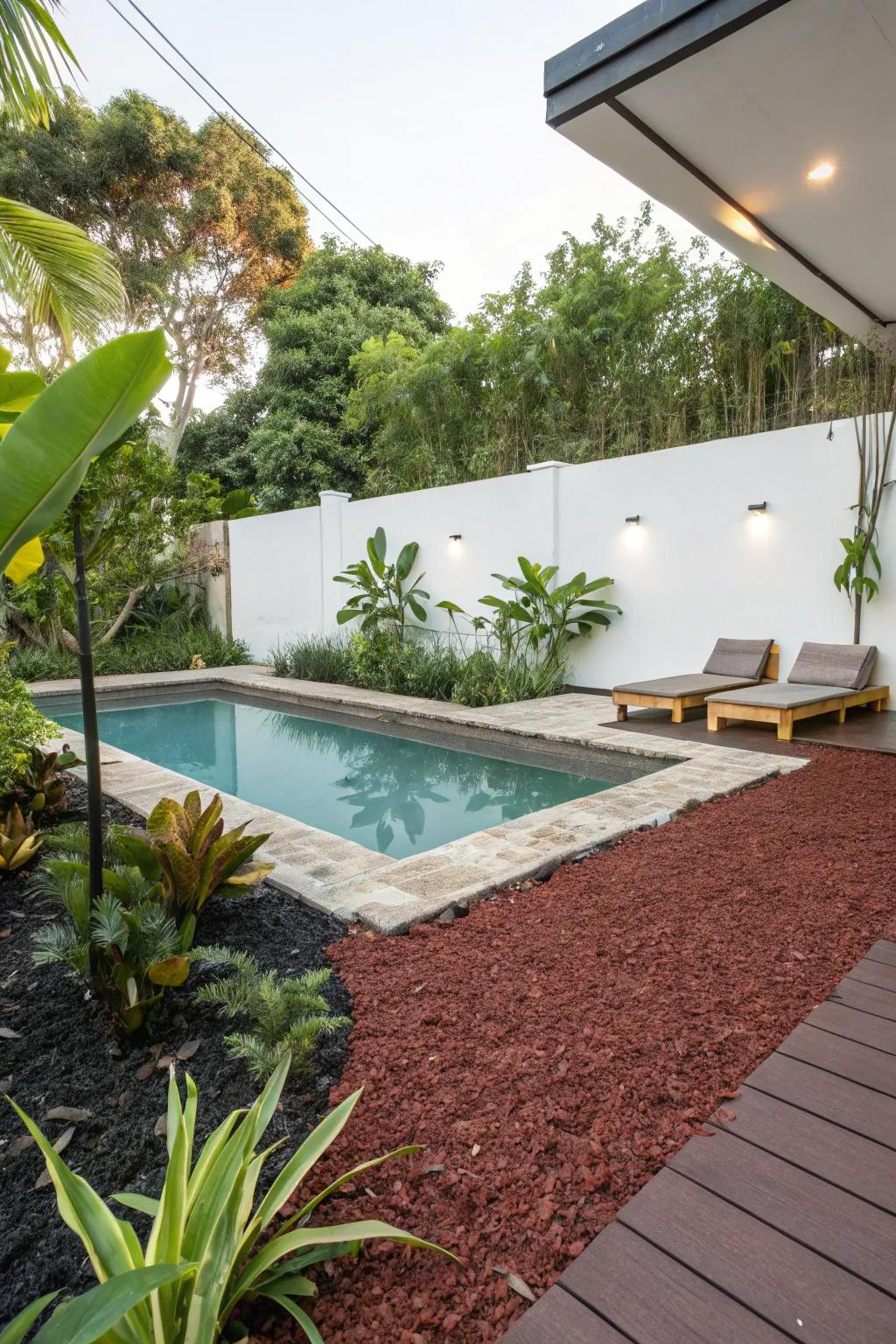 Opt for sustainability with recycled rubber mulch around your pool.