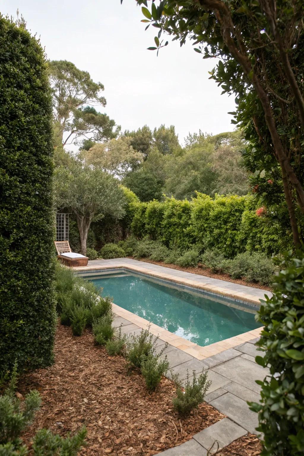 Create a private retreat with mulch and dense shrubbery.