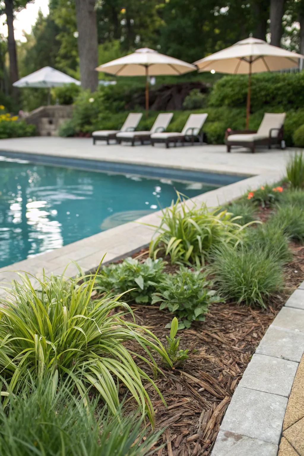 Achieve a seamless look with ground cover plants and mulch.