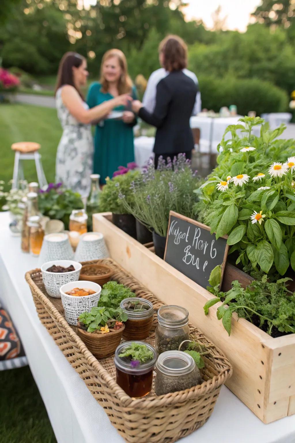 A DIY herb bar offering a variety of herbs for personalized tea blends.
