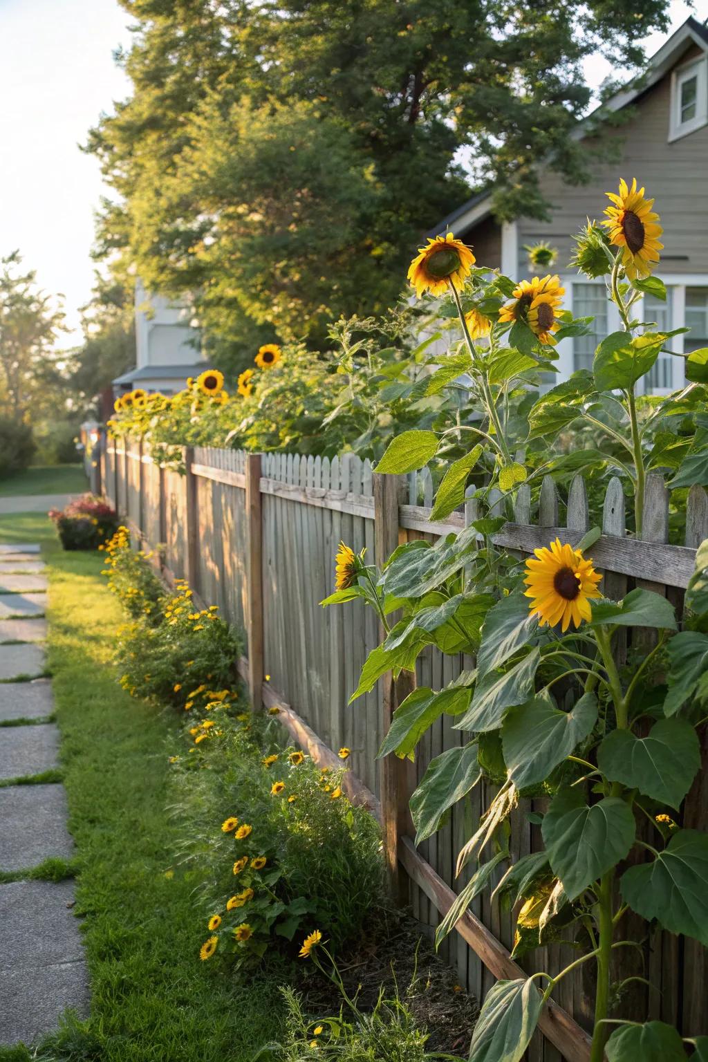 Sunflowers create a natural privacy screen, adding beauty and a tasty snack.