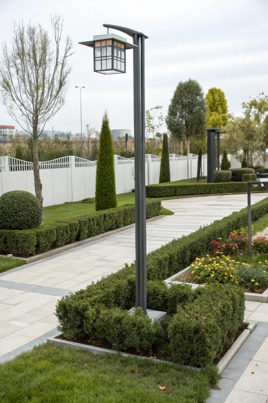 A metal base gives your lamp post a sleek, modern look.