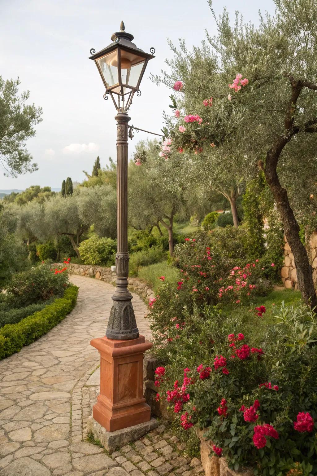 A terracotta base adds Mediterranean warmth and style.