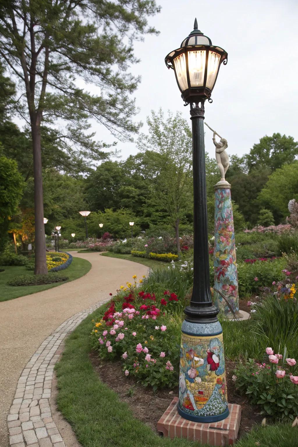 A mosaic base transforms your lamp post into an art piece.