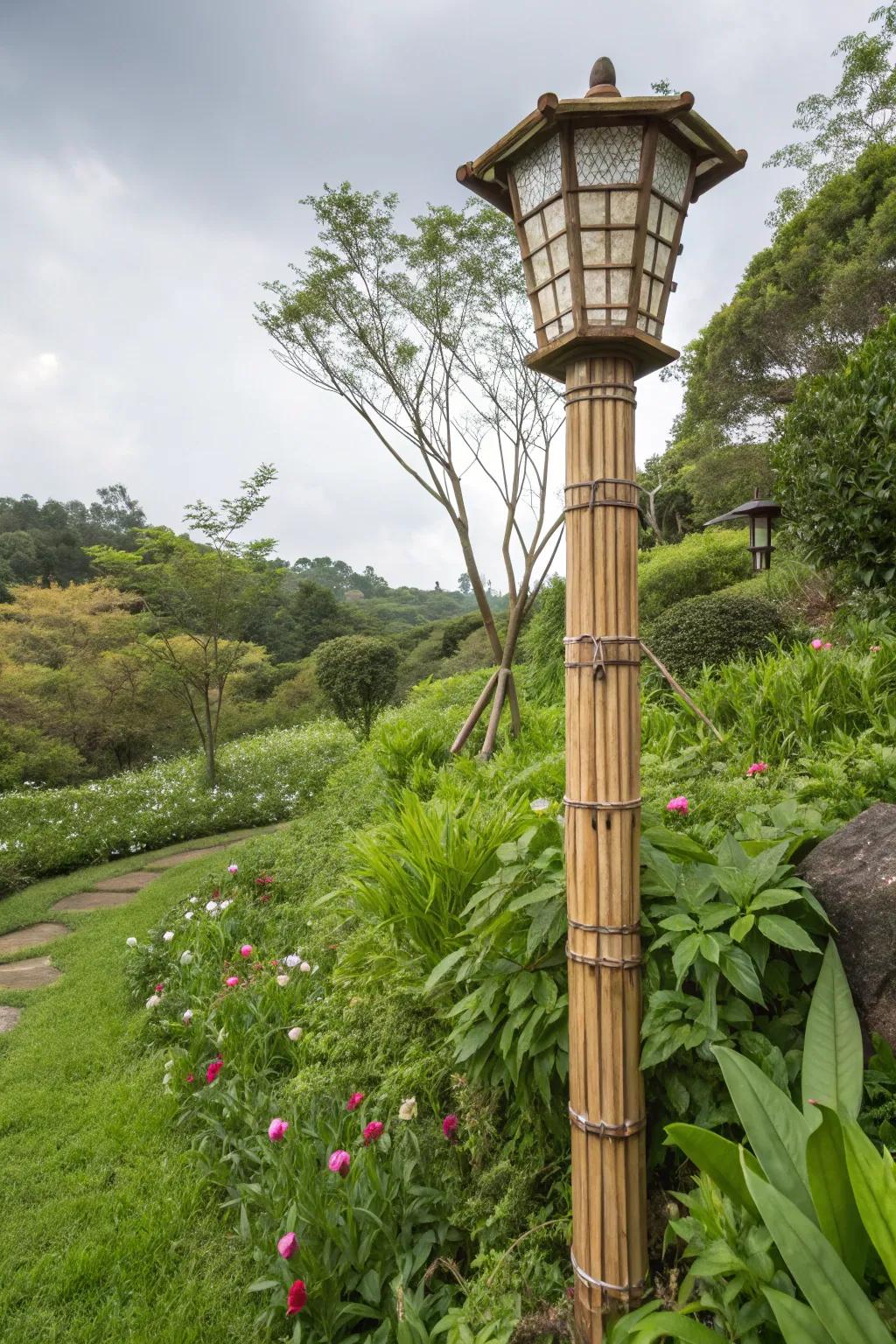 A bamboo base provides an eco-friendly and natural look.