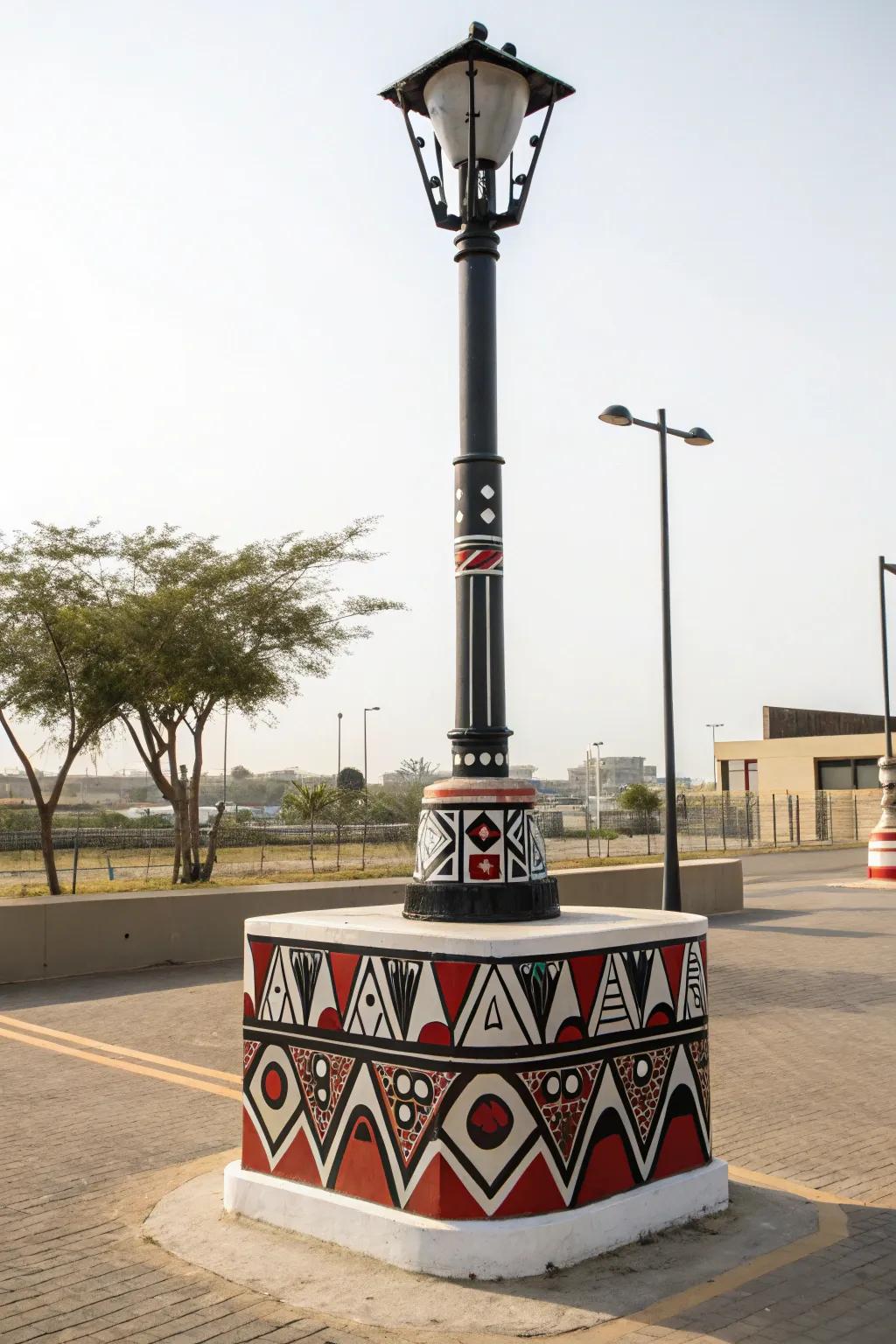 Geometric patterns add a modern twist to your lamp post base.