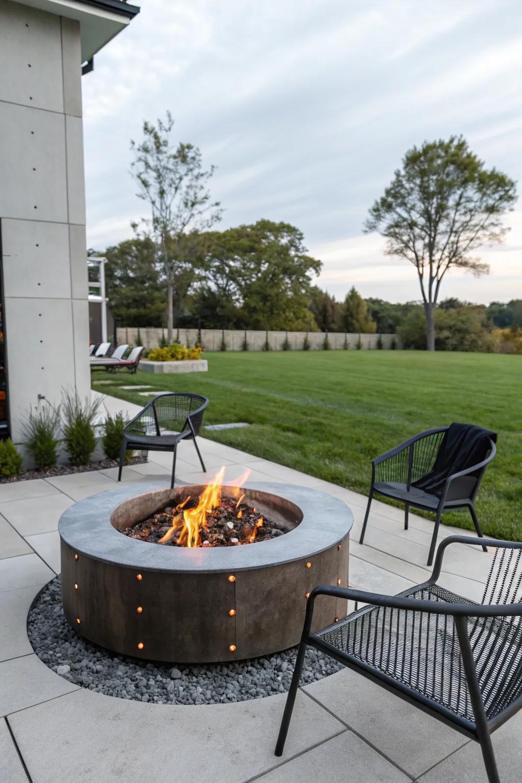 Metal accents add a modern edge to your fire pit design.
