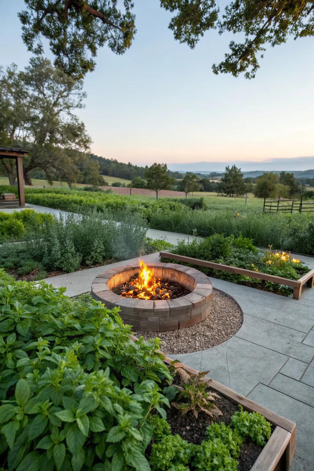 An herb garden border provides fresh aromas and ingredients.