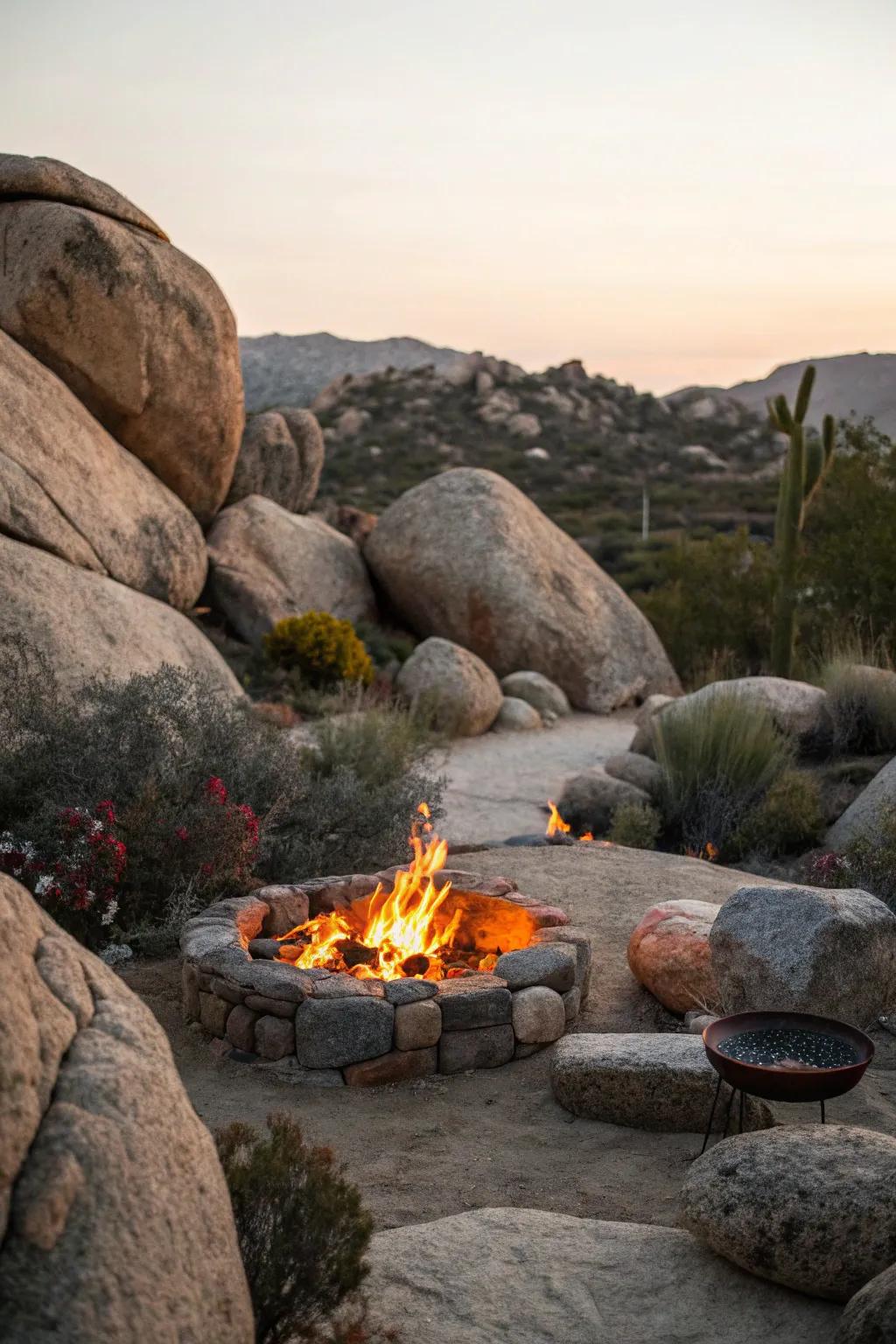Boulders offer a rugged and natural touch to your fire pit border.