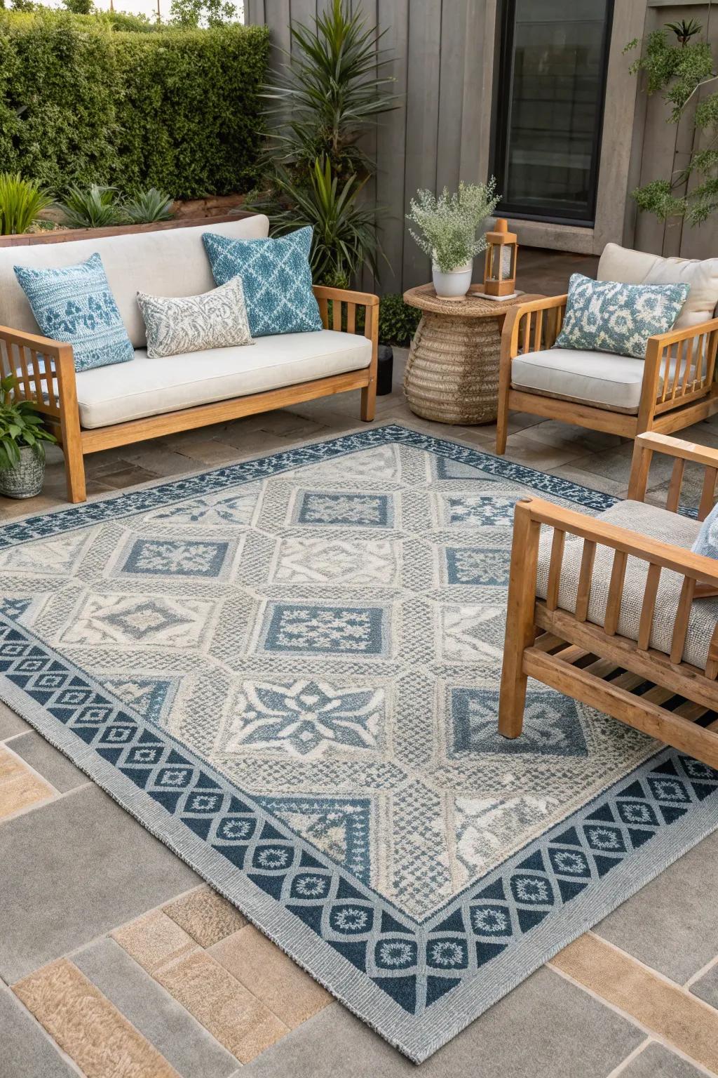 A chic outdoor rug ties your patio elements together beautifully.