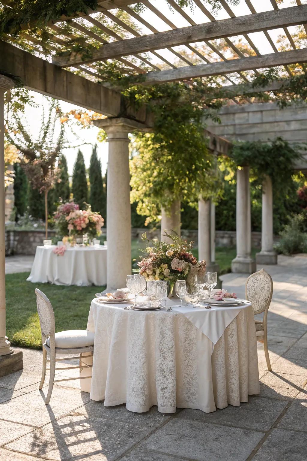 Elegant table settings bring the charm of Provence to your patio.