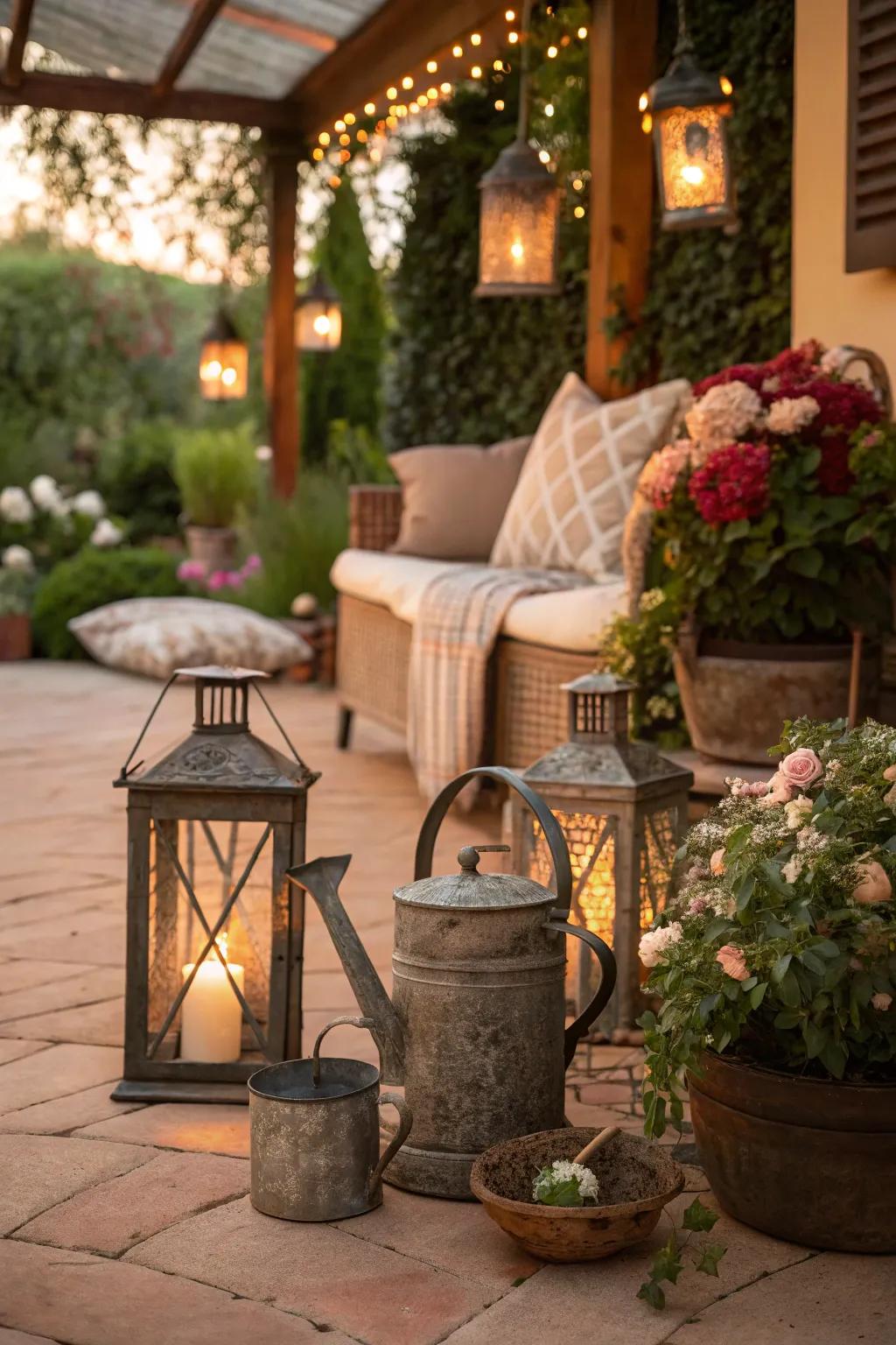 Vintage-inspired accessories add history and warmth to your patio.
