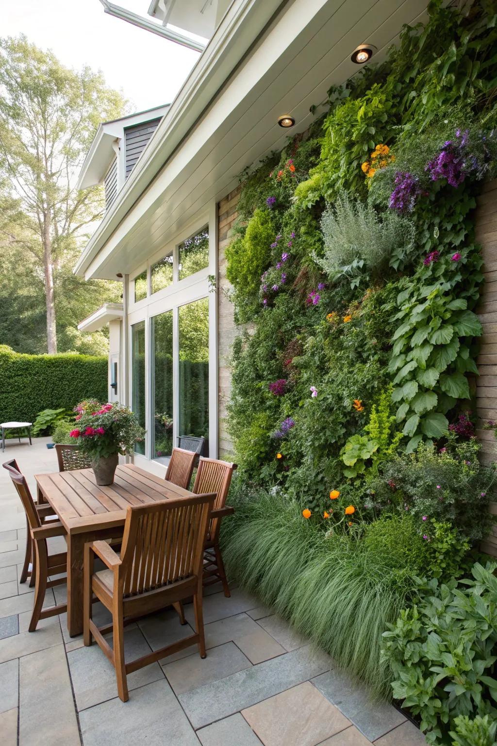 A vertical garden maximizes space and adds a stunning focal point.