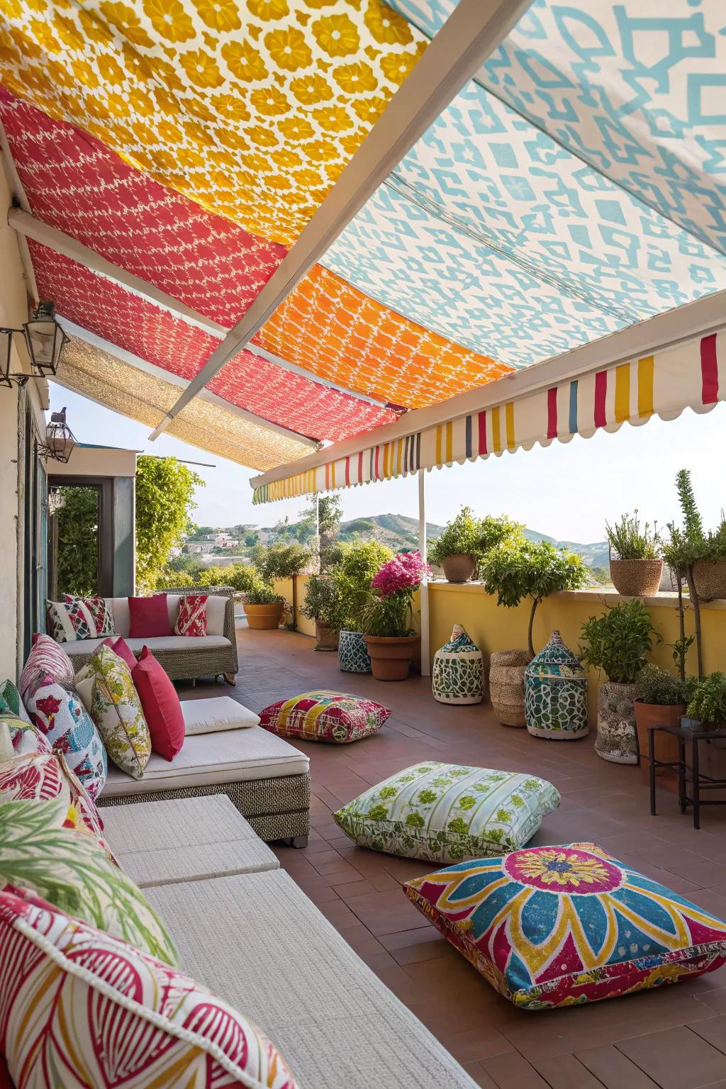 Creative awning fabrics transform your patio into a vibrant oasis.