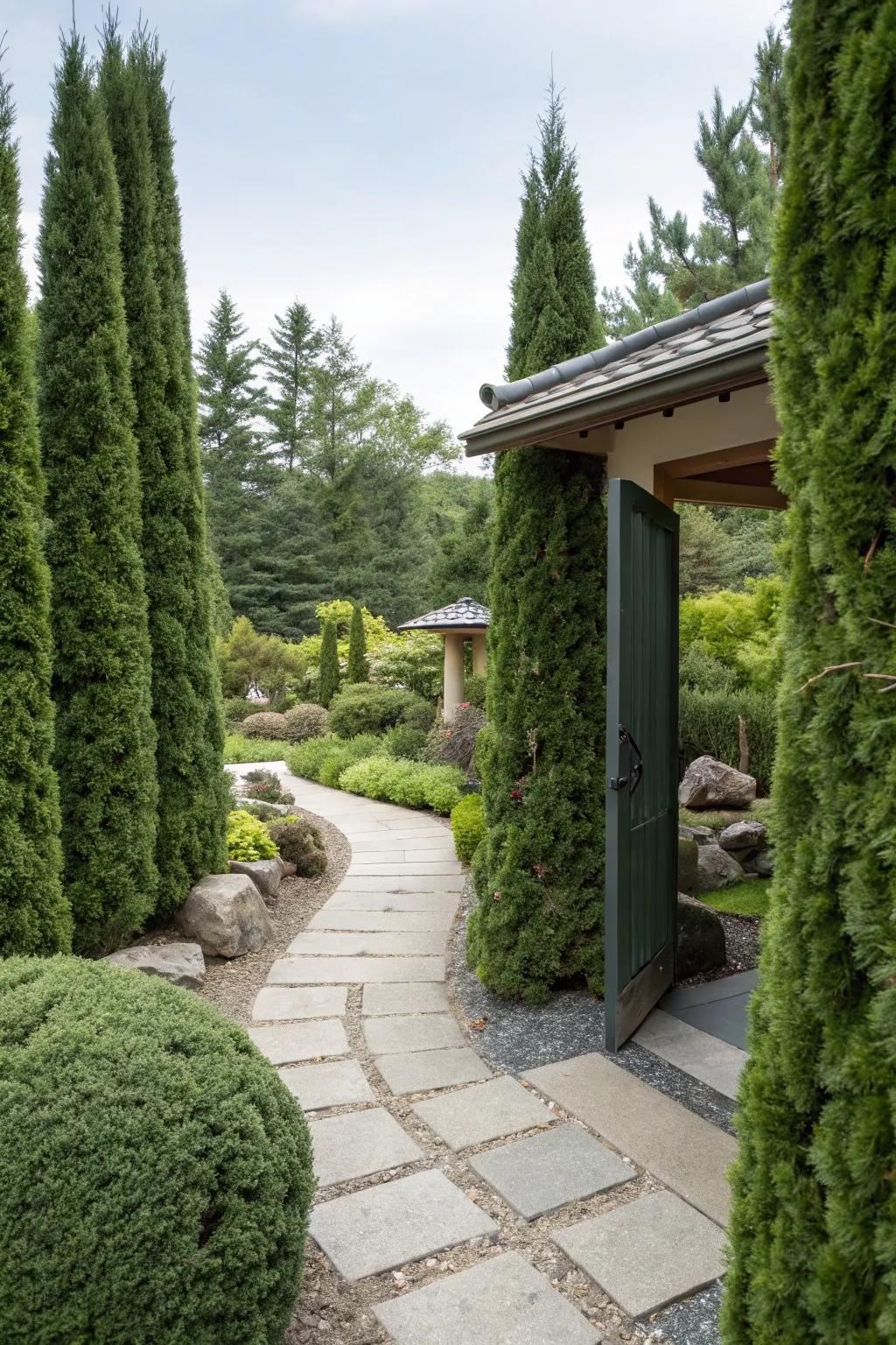 Promote harmony with strategically placed arborvitae.