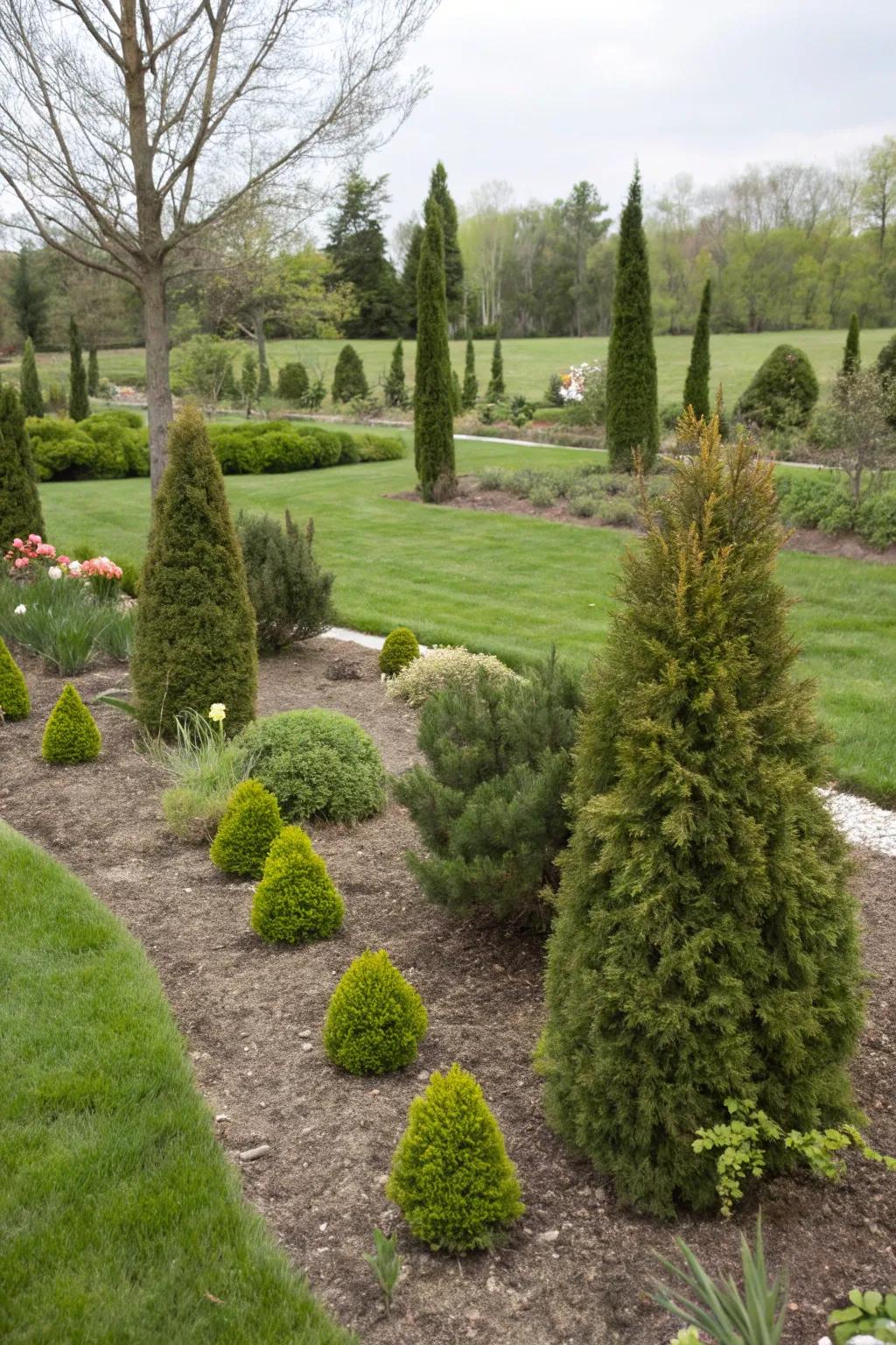 Fill gaps effortlessly with compact dwarf arborvitae.