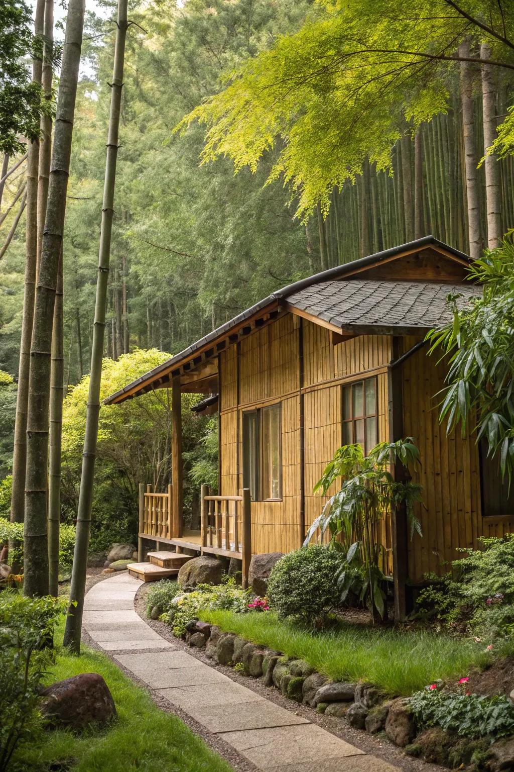 Bamboo siding provides a sustainable and exotic exterior.