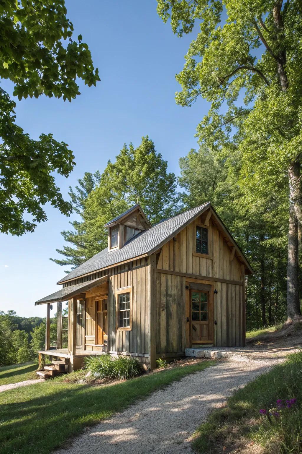 Board and batten siding adds timeless texture and charm.