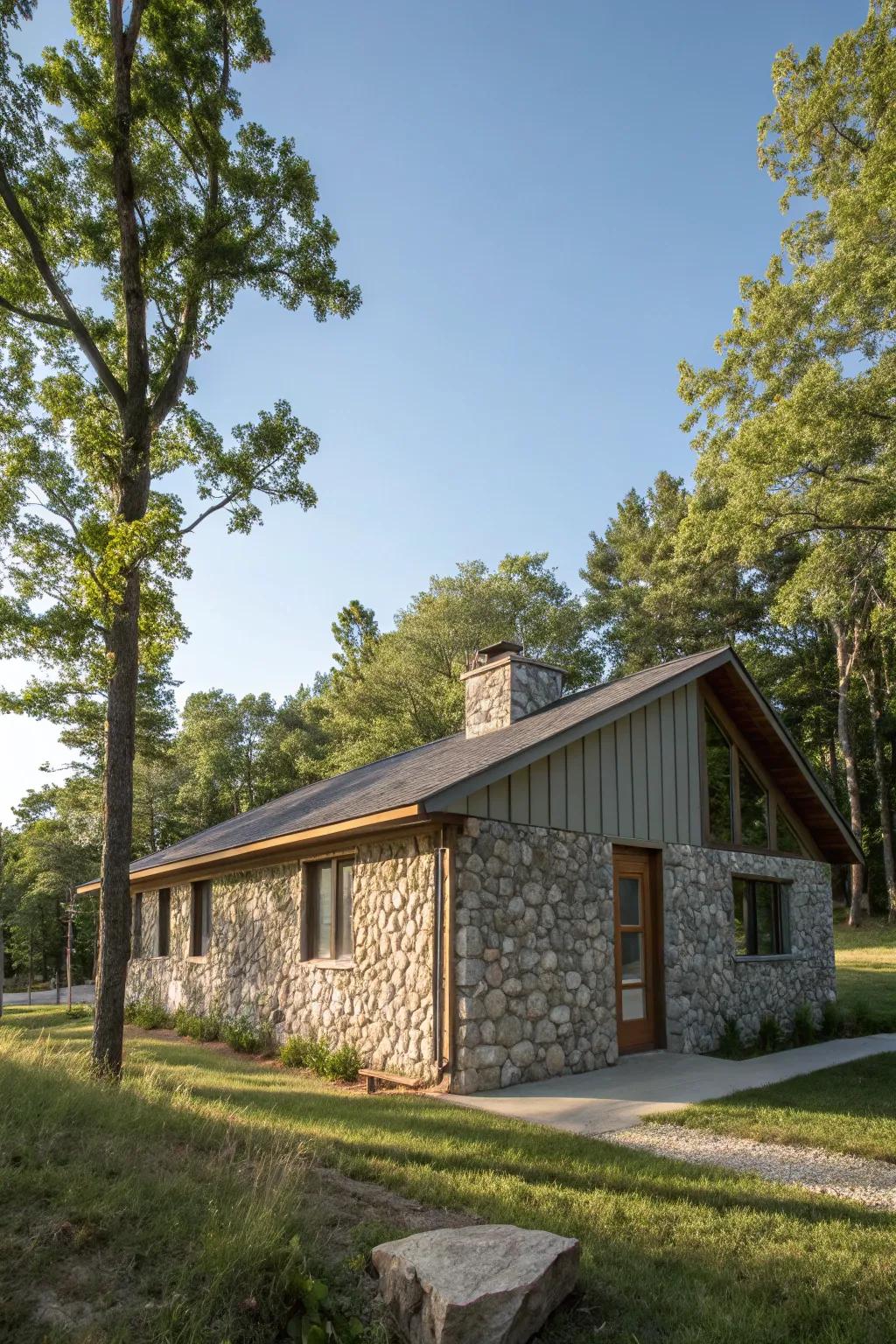 Pebbled concrete siding adds unique texture and modern flair.