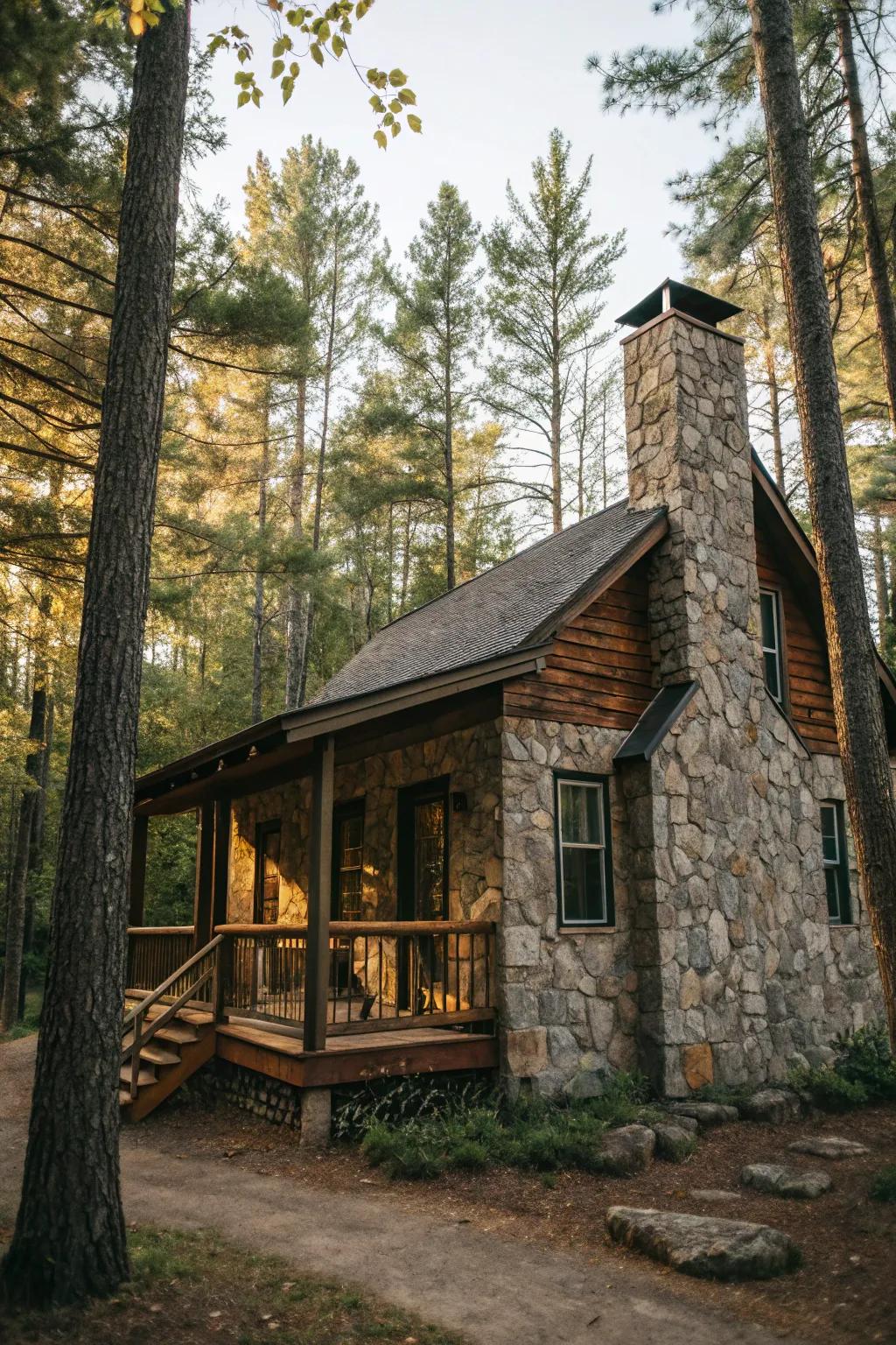 Stone veneer siding adds elegance and natural beauty.