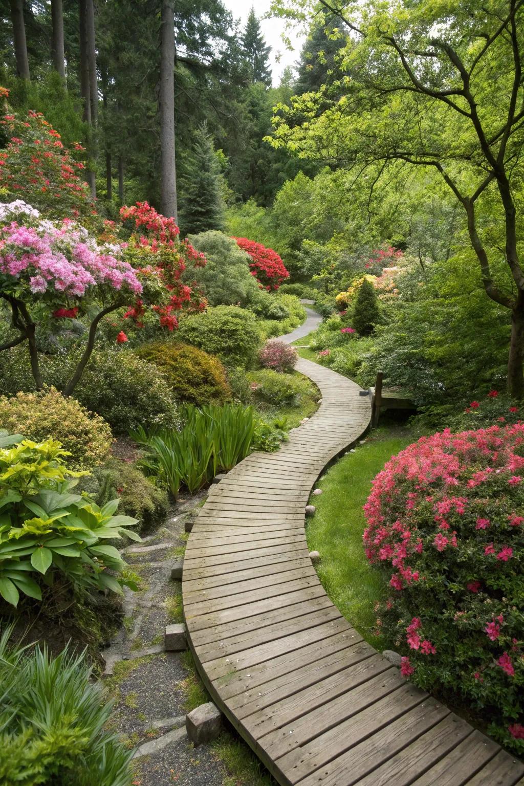 Winding pathways guide visitors through a garden oasis.