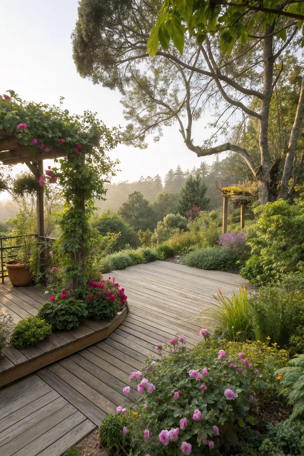 Decking that harmonizes beautifully with the garden.