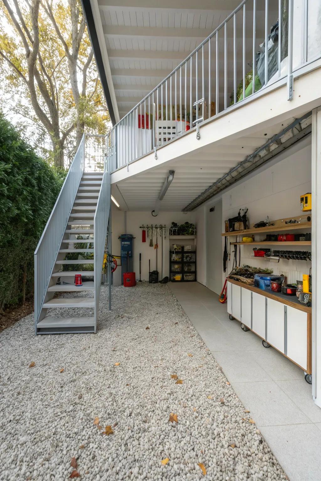 A practical storage area under a deck, thanks to a gravel foundation.