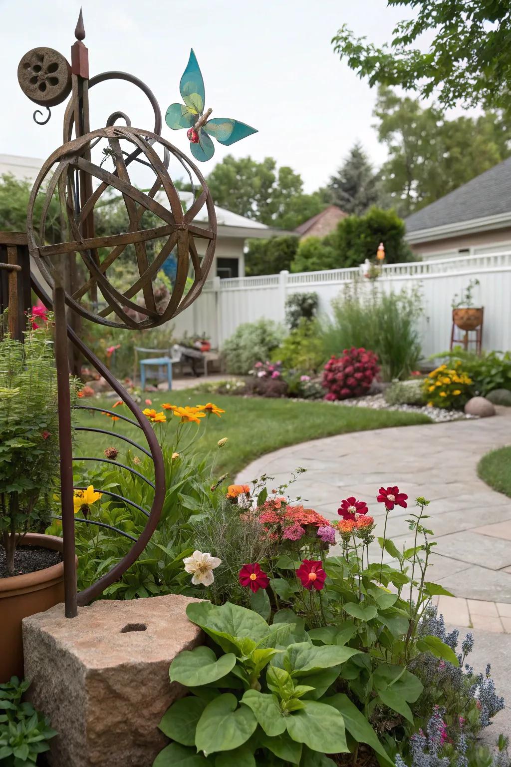 Artistic elements add a personal and creative flair to your backyard.