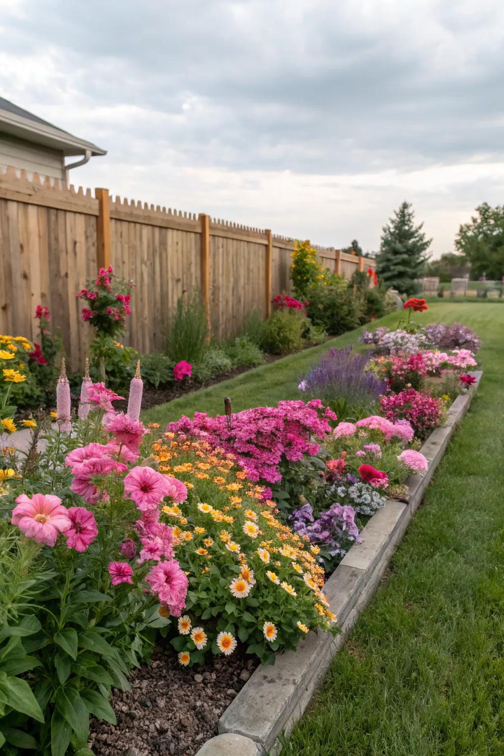 A garden bed filled with vibrant perennial flowers that thrive in Zone 5.