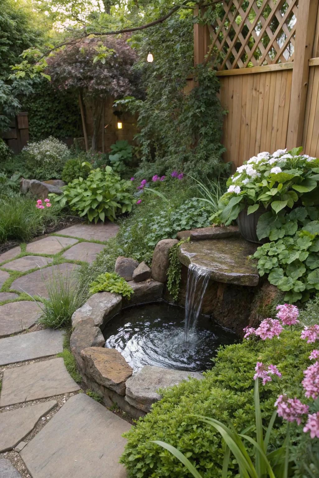 A small water feature adds tranquility to a Zone 5 garden.