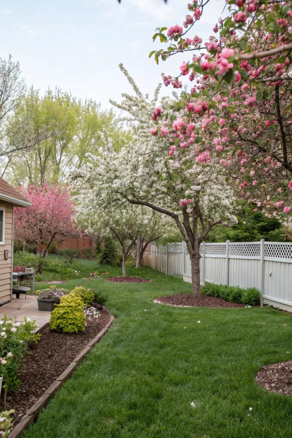 Blooming apple trees add beauty and bounty to a Zone 5 garden.