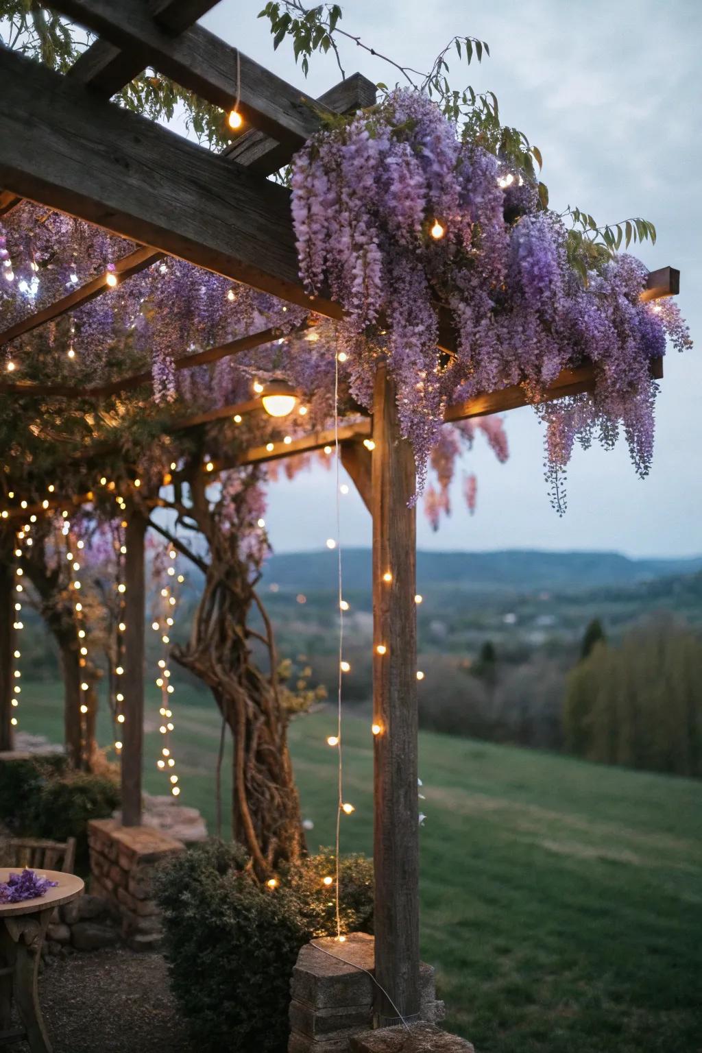 A magical evening under wisteria and fairy lights.