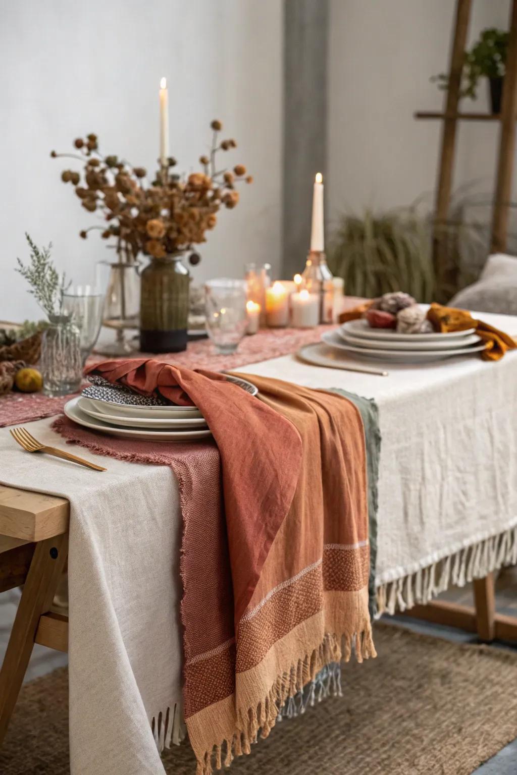 Layered textiles that enhance comfort and style at Friendsgiving.