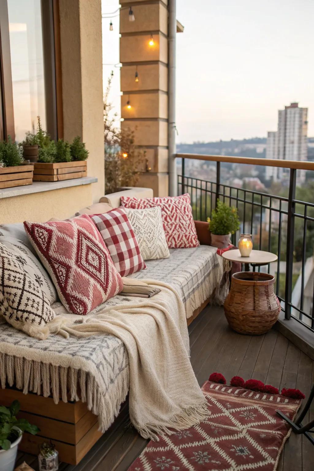Textiles add warmth and personality to your balcony.