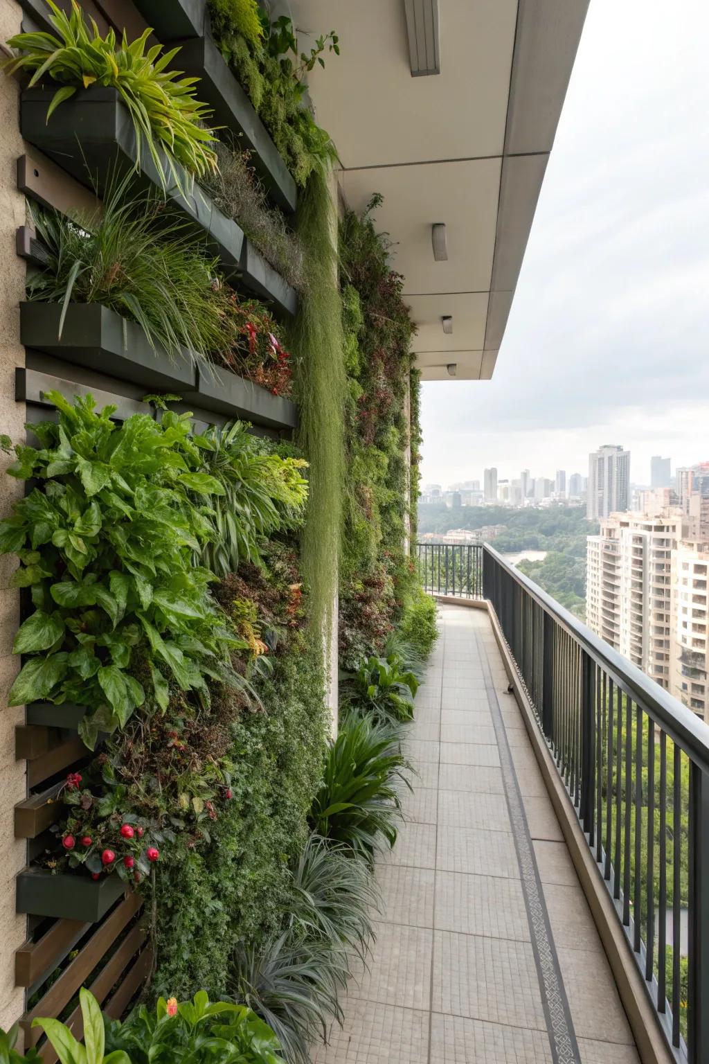 A vertical garden maximizes space and adds lush greenery.