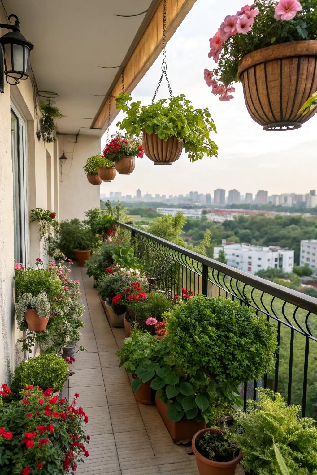Lush greenery brings life and vitality to your balcony space.