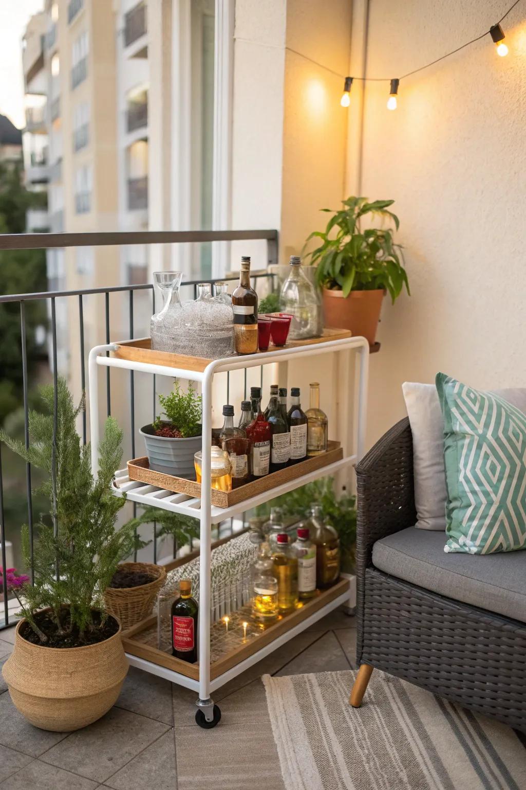 A DIY bar adds a fun and entertaining element to your balcony.