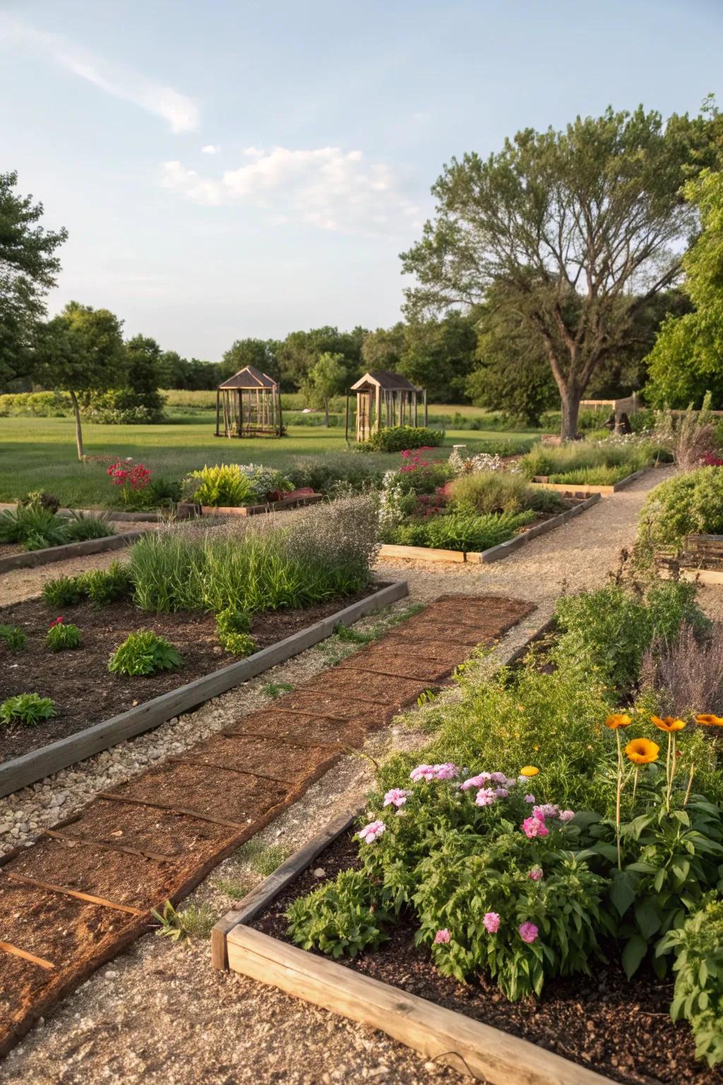 Mulched borders providing structure and style to an Illinois garden.