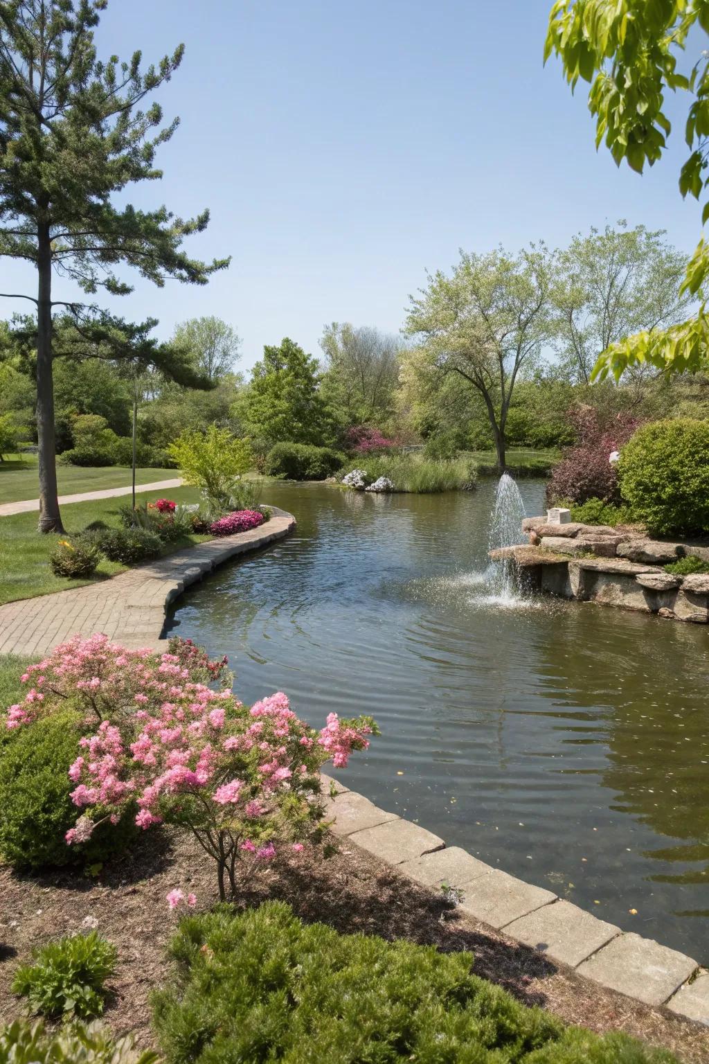 A water feature adding tranquility to a garden space.